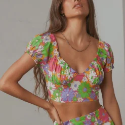 Brady Crop Top - 70s Floral