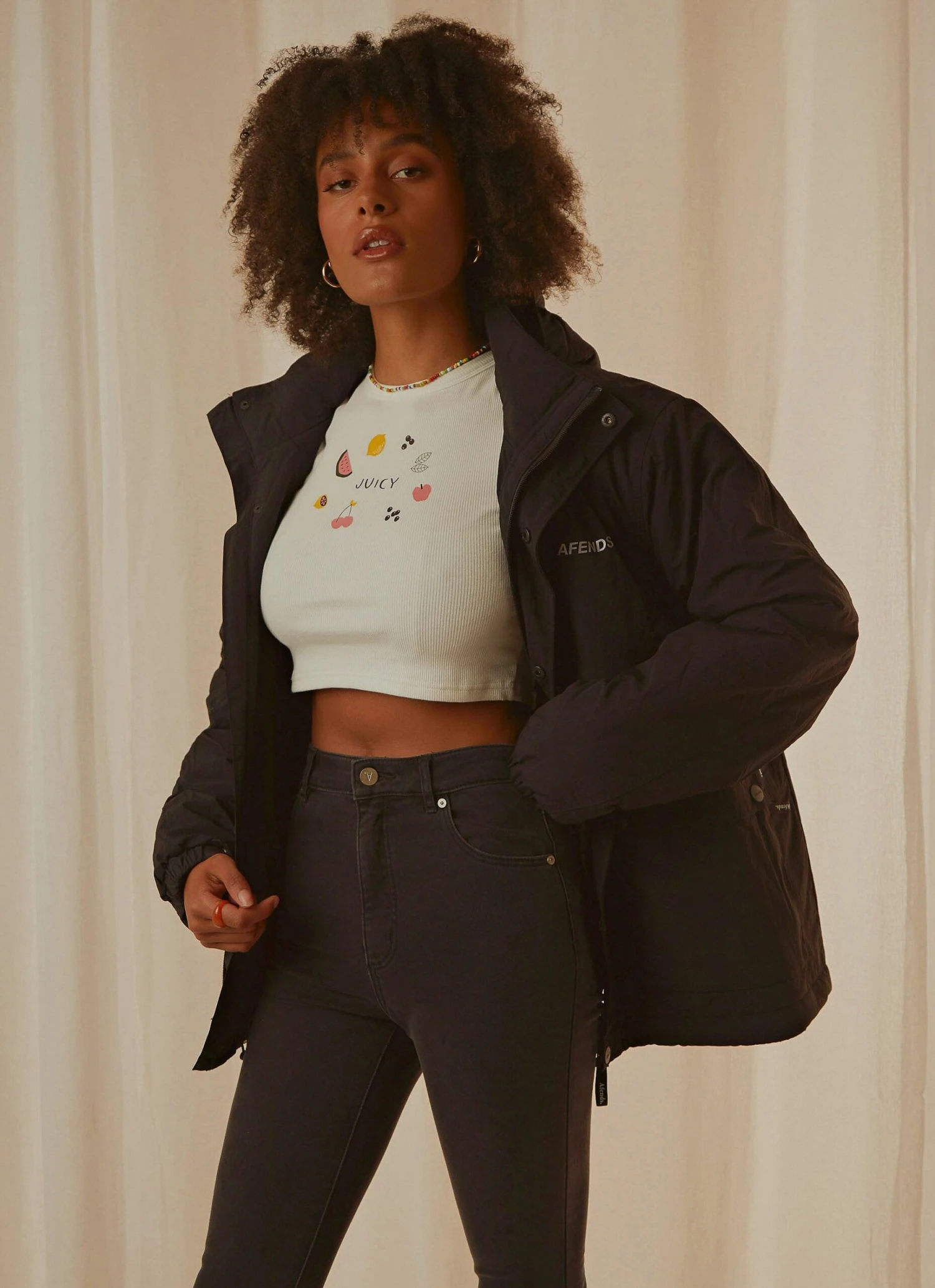 Afends Streetlights Unisex Recyled Nylon Anorak - Black 3 Afends Streetlights Unisex Recyled Nylon Anorak - Black - Image 3