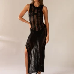 Perri Ladder Knit Maxi Dress - Black -Outfityo Sales 0e9a21e659ad4c21b0b6c7c75904ae4f