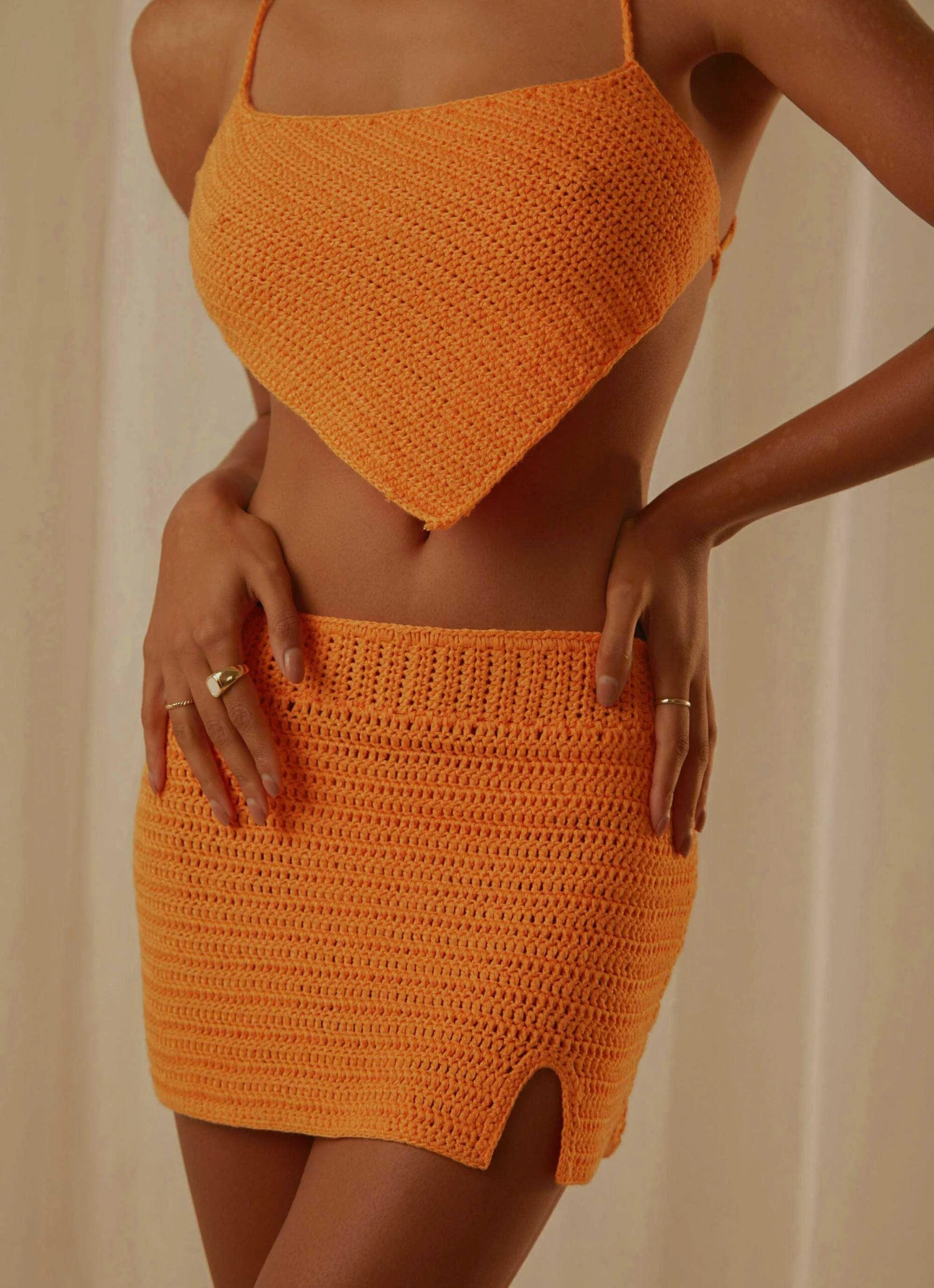 Island Sun Crochet Mini Skirt - Tangerine 1 Island Sun Crochet Mini Skirt - Tangerine