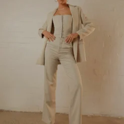 Mia Suit Pants - Stone Pinstripe