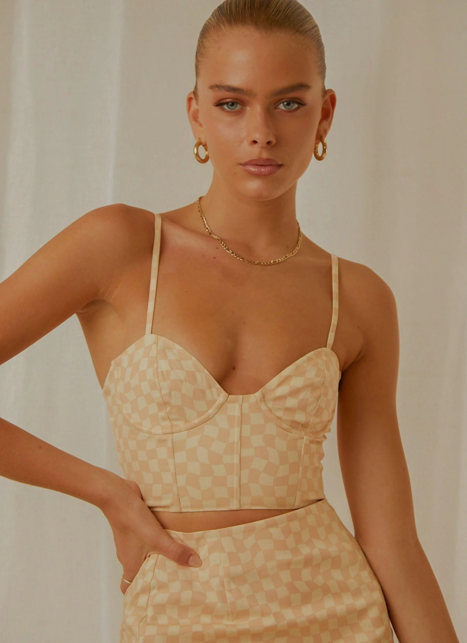 Sunday Girl Bustier Crop - Neutral Check 2 Sunday Girl Bustier Crop - Neutral Check - Image 2