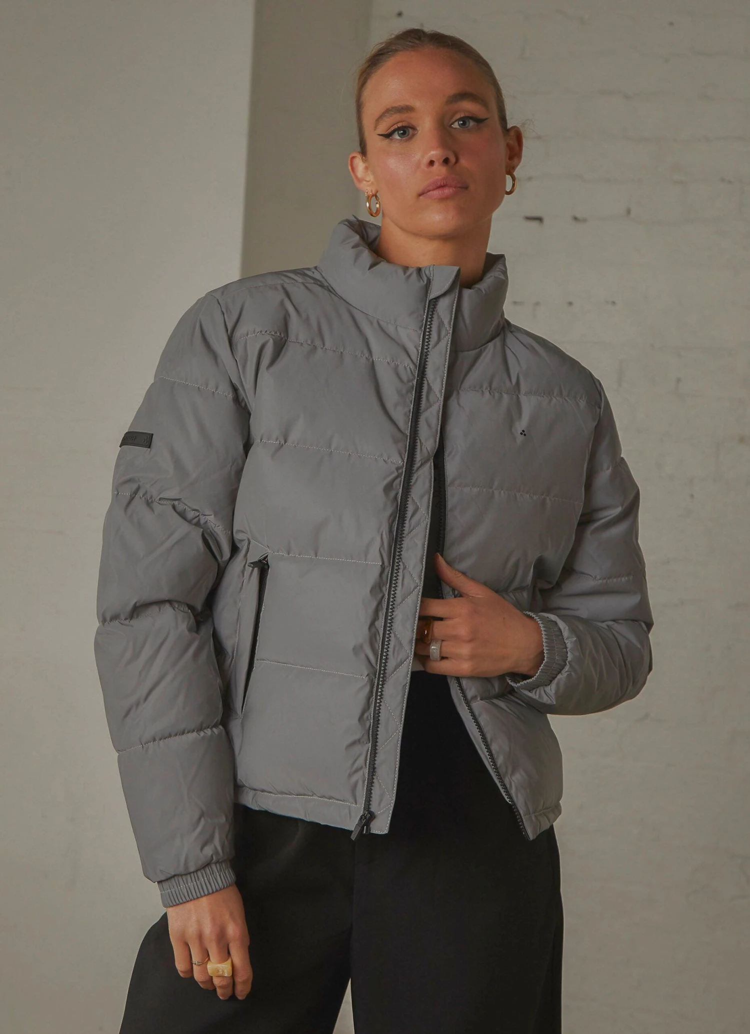 Womens Track Puffer Jacket - Reflective 1 Womens Track Puffer Jacket - Reflective