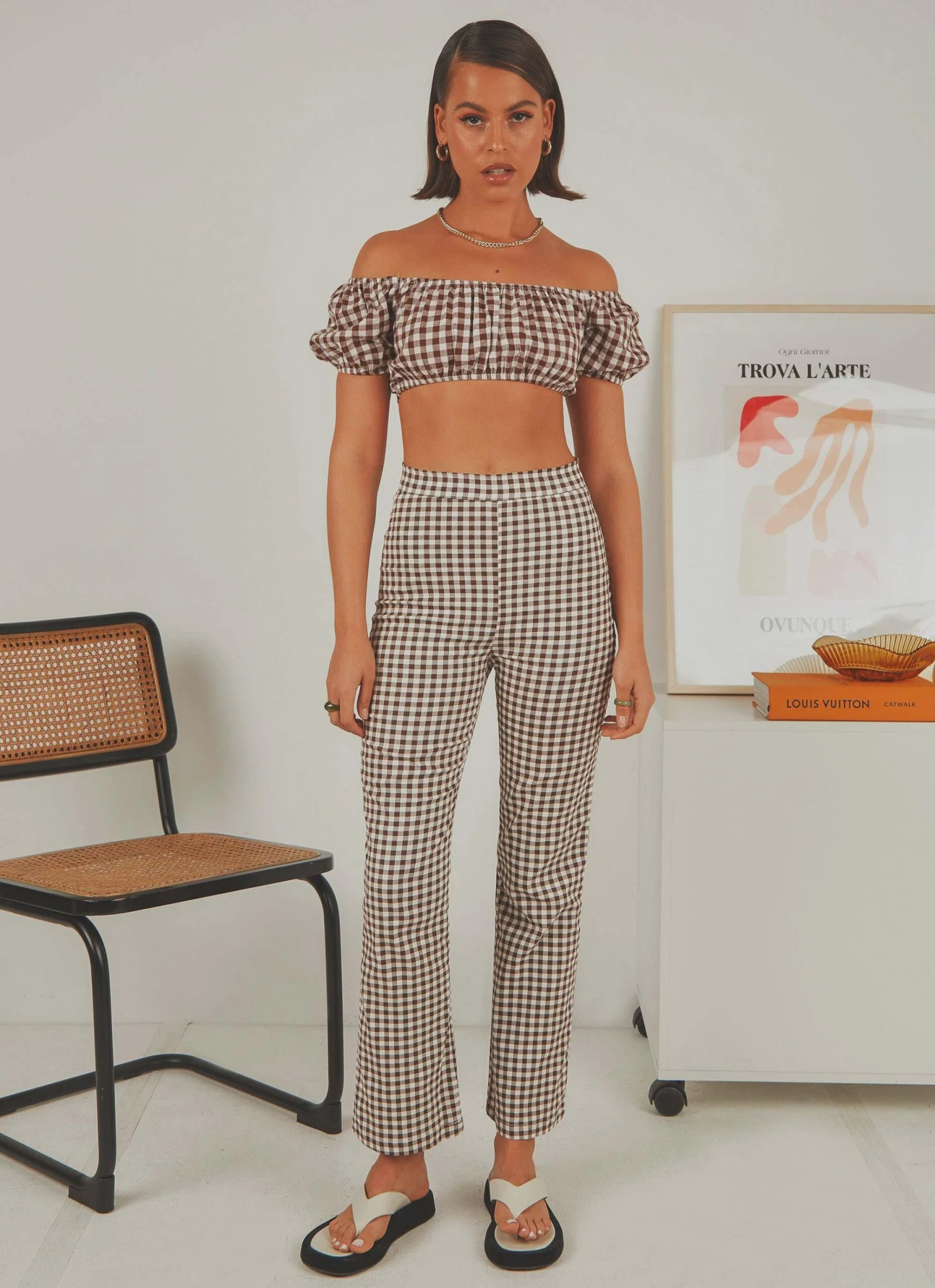 Palmero Pants - Choc Brown Gingham 3 Palmero Pants - Choc Brown Gingham - Image 3