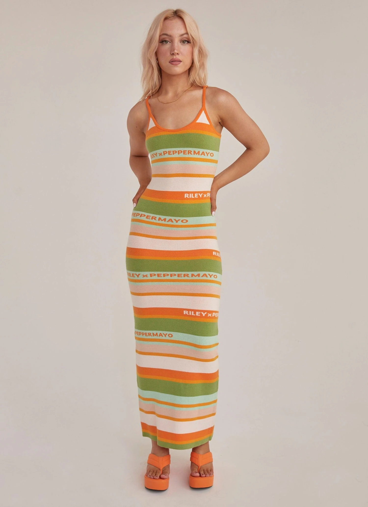 Sunset Drives Knit Maxi Dress - Melon Stripe 3 Sunset Drives Knit Maxi Dress - Melon Stripe - Image 3