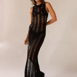 Perri Ladder Knit Maxi Dress - Black