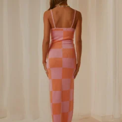 Cali Sweetheart Knit Maxi Dress - Pink And Orange Checkers -Outfityo Sales 517945dad96a4a6998b5f1bb53622d59 scaled