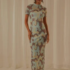 Remix Mesh Maxi Dress - Dusty Blue