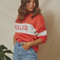 Logo Split Sweater - Faded Red -Outfityo Sales 624d4cbd2efb45dfac3fb95f7e48cfdb