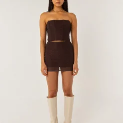 Abbie Bustier - Chocolate Monogram -Outfityo Sales 7dd491376a1546a99171a96d4c91f731