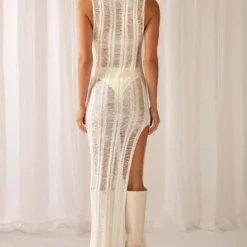 Perri Ladder Knit Maxi Dress - Ivory -Outfityo Sales 7de2fab5baae42feb7dc61299a3d2fa4