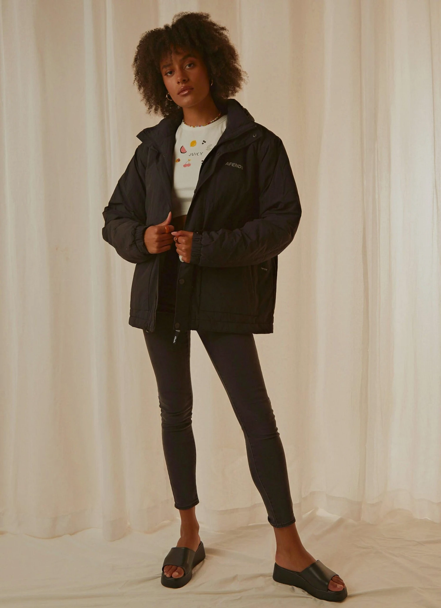 Afends Streetlights Unisex Recyled Nylon Anorak - Black 4 Afends Streetlights Unisex Recyled Nylon Anorak - Black - Image 4