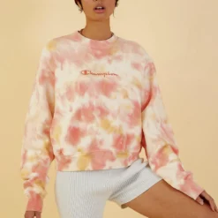Champion Reverse Weave Cloud Dye Crew - Pink Tie Dye