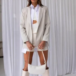 Mia Oversized Blazer - Stone Pinstripe