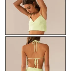 Warmer Water Terry Halter Crop - Lime Green