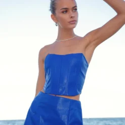 Memorable Moments Bustier Top - Cobalt PU -Outfityo Sales Midnight soiree ECOM CROPS 170 scaled