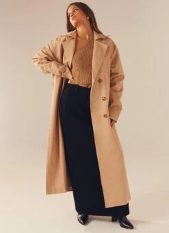 Hide And Chic Longline Trench Coat - Tan