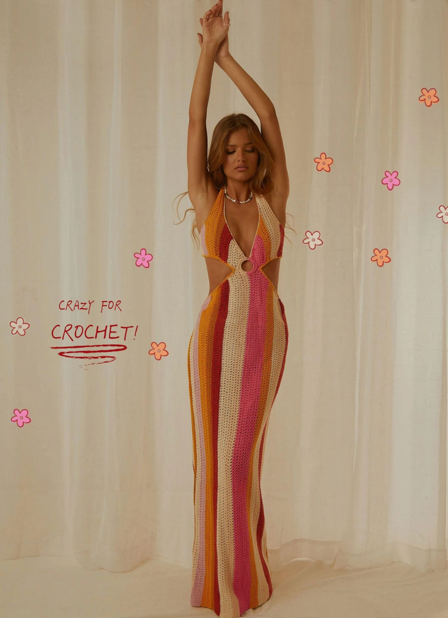 Haven Crochet Maxi Dress - Sunset Stripe 2 Haven Crochet Maxi Dress - Sunset Stripe - Image 2