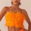 The Night Is Ours Feather Crop Top - Tangerine