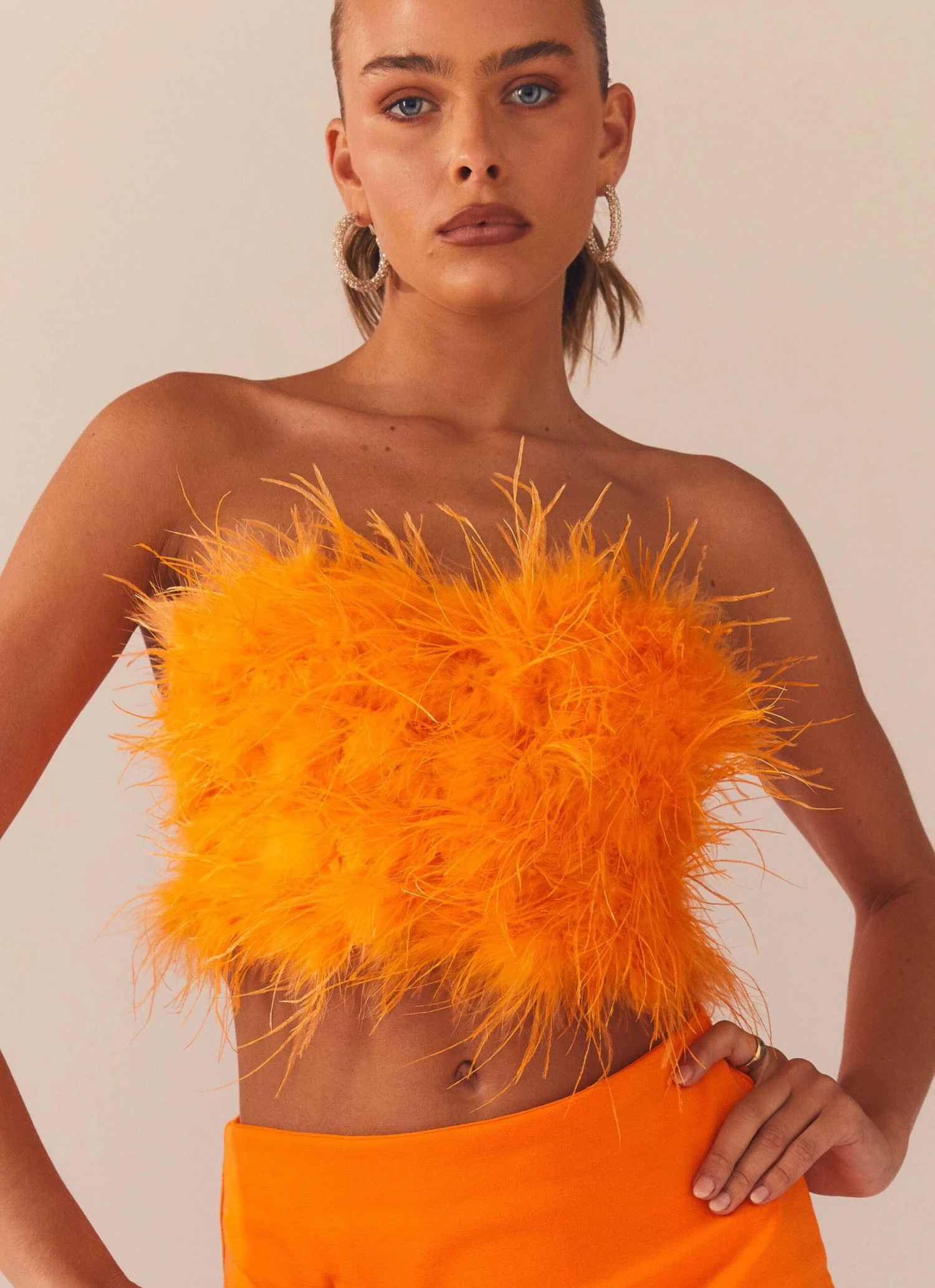 The Night Is Ours Feather Crop Top - Tangerine 1 The Night Is Ours Feather Crop Top - Tangerine