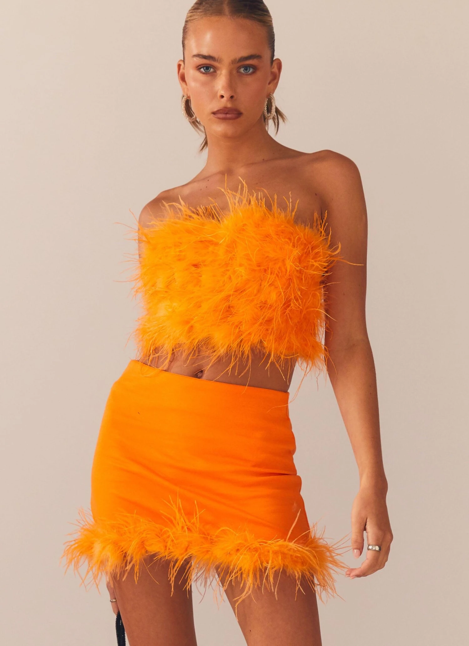 The Night Is Ours Feather Crop Top - Tangerine 2 The Night Is Ours Feather Crop Top - Tangerine - Image 2