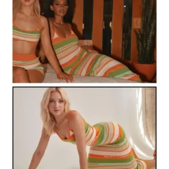 Sunset Drives Knit Maxi Dress - Melon Stripe