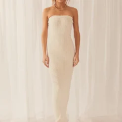 Angels Silhouette Rib Knit Tube Maxi Dress - Oatmeal