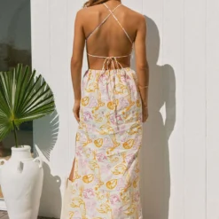 Oysters & Prosecco Linen Maxi Dress - Oceanus -Outfityo Sales cb75846ad1bf49578b970c44d0c03d0d