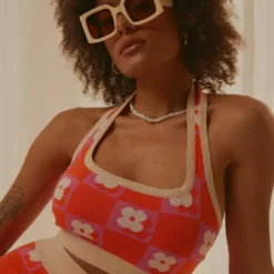 Flower Market Knit Halter - Orange Mod Floral