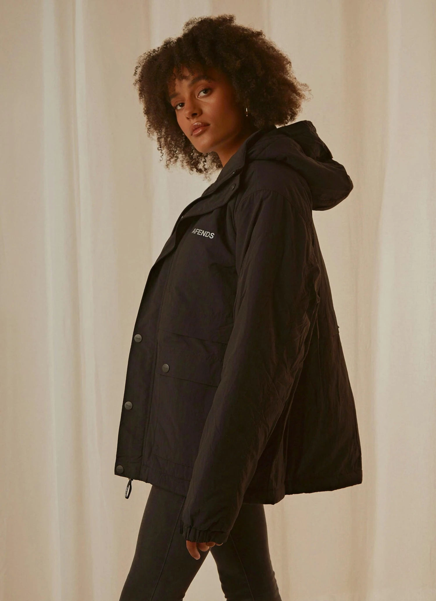 Afends Streetlights Unisex Recyled Nylon Anorak - Black 5 Afends Streetlights Unisex Recyled Nylon Anorak - Black - Image 5