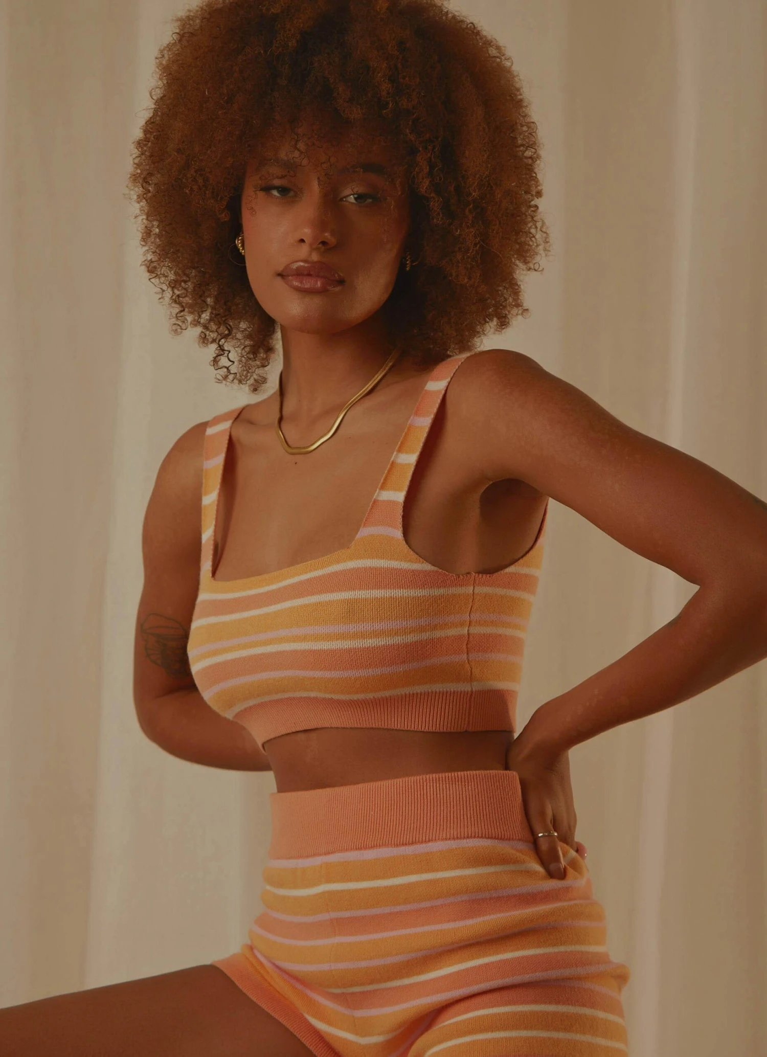 Love Train Knit Crop - Peach Multi Stripe 2 Love Train Knit Crop - Peach Multi Stripe - Image 2