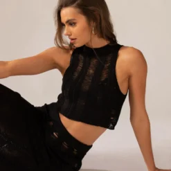 Perri Ladder Knit Tank - Black -Outfityo Sales f317885d16ce4fdcac008661cba1a92d