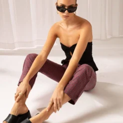 Afends Ryder Hemp Check High Waist Pant - Red -Outfityo Sales f366502714064c9294f1ff91d98d63b8