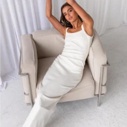 Necessity Organic Cotton Rib Maxi Dress - Ivory -Outfityo Sales f52d443911ee4faf99a00c23d10ea471