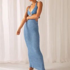 Havana Crochet Maxi Dress - Blue 8 Havana Crochet Maxi Dress - Blue -Outfityo Sales f7509ec512a1497991b00746bff10f40