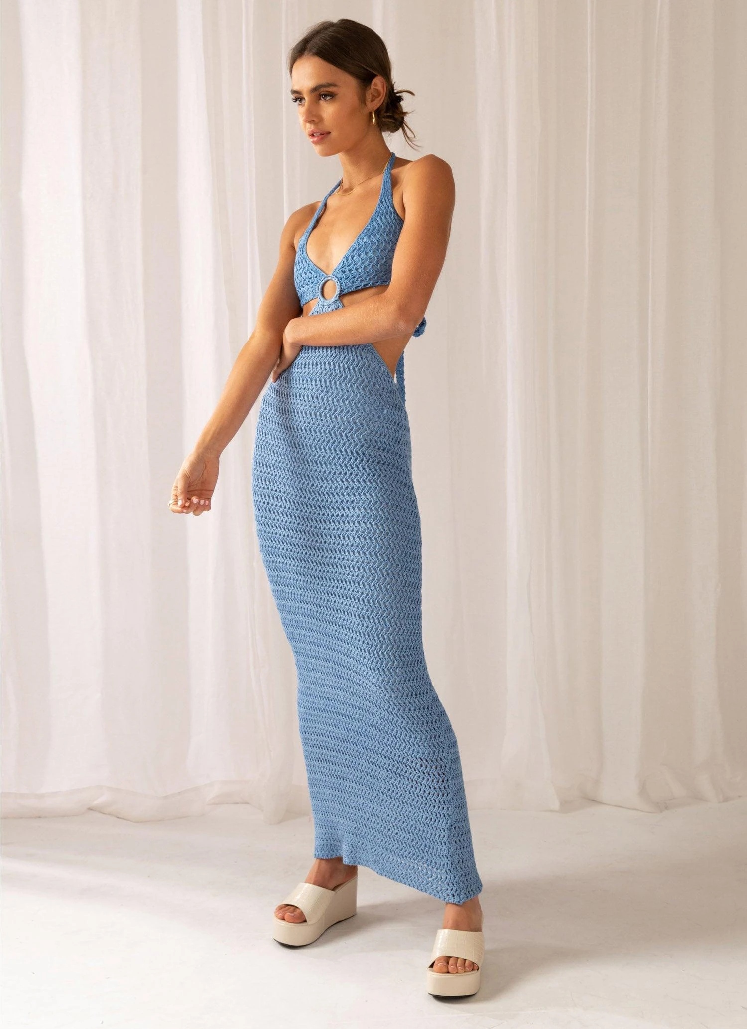 Havana Crochet Maxi Dress - Blue 3 Havana Crochet Maxi Dress - Blue - Image 3